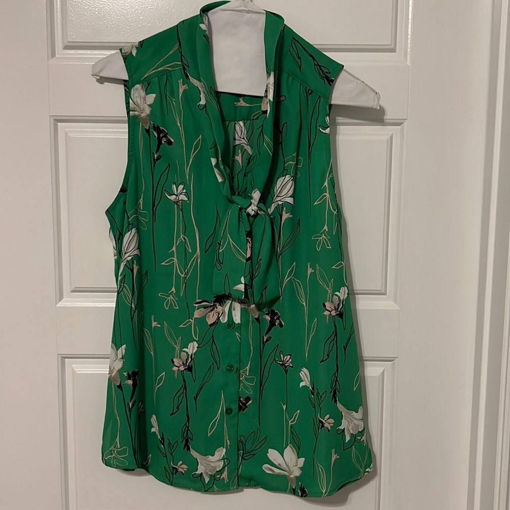 Rachel Zoe Button up tie neck sleeveless shirt